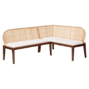 bali & pari Okinawa 2-Piece Corner Bench Set with Cushion - L-Shaped Dining Nook Seating with Acacia Wood Base and Natural Rattan Backrest, Boho Coastal Style Banquette for Kitchen or Breakfast Area
